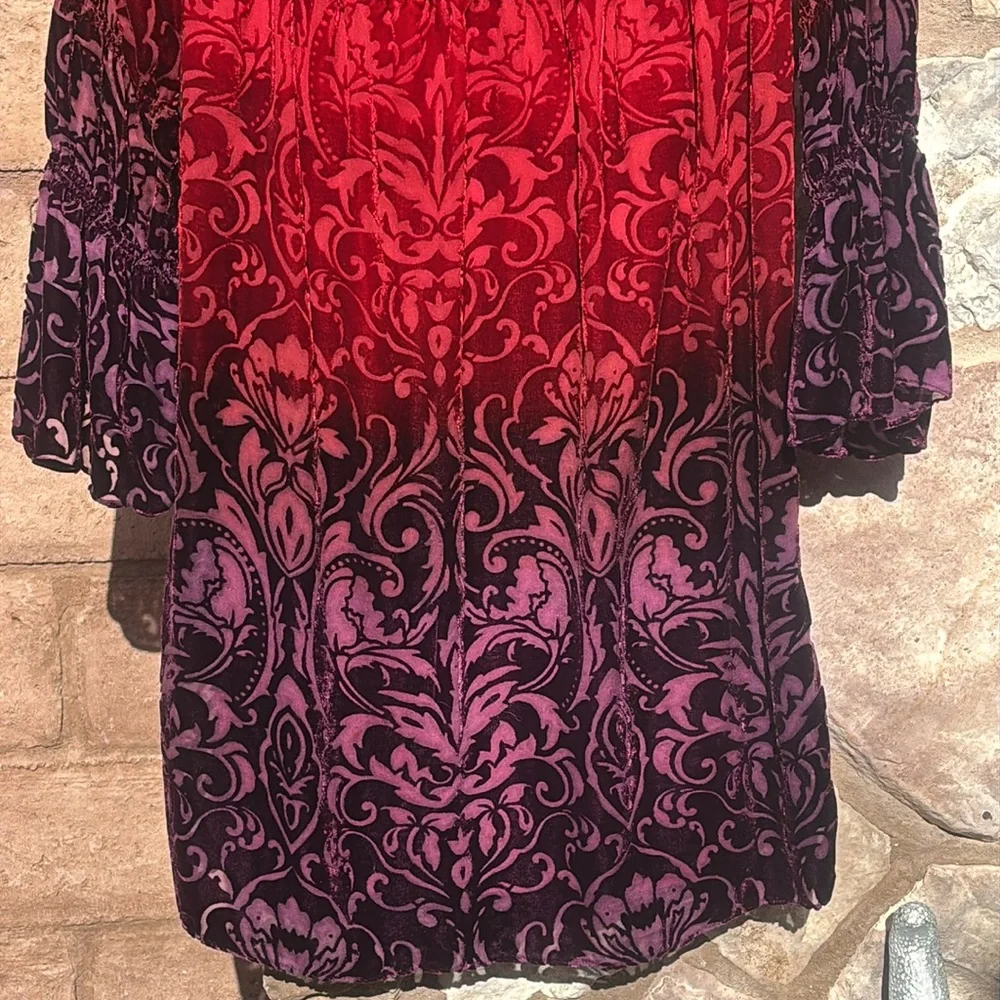 Muse Boston Proper Dress Velvet Silk Peasant Ombré Red Long Sleeve Sz 8 Boho - Picture 5 of 10